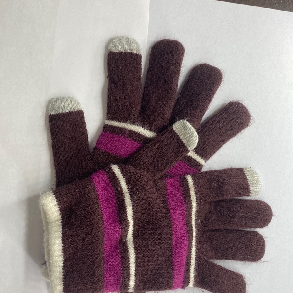 Purple and white striped gloves